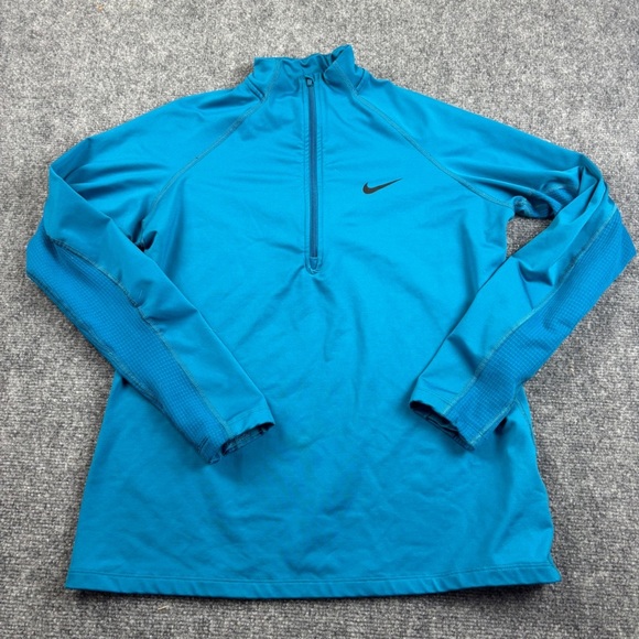 NIKE PRO Women’s Blue Dri-Fit 1/4 Zip Long Sleeve Fleece lined Pullover Large - Picture 1 of 8